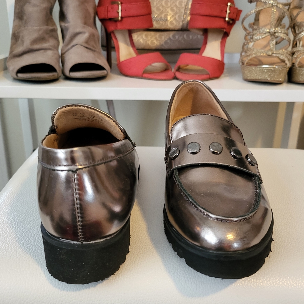 Naturalizer Metallic Silver Loafers with Stud Accents